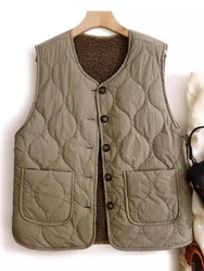 Reversible Double-Sided Female Winter Vest 2024 New Autumn Fashion Cotton Waistcoat Sleeveless Quilted Velvet Jacket for Women