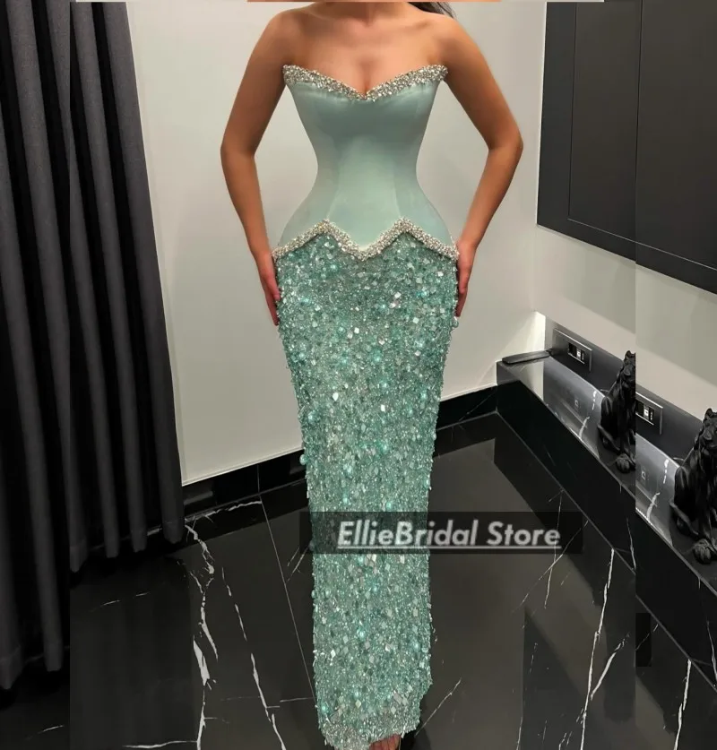 

Sage Green Evening Dresses For Special Occasions Crystal Sequin Dubai Mermaid Wedding Party Dress Elegant Prom Gown Customized