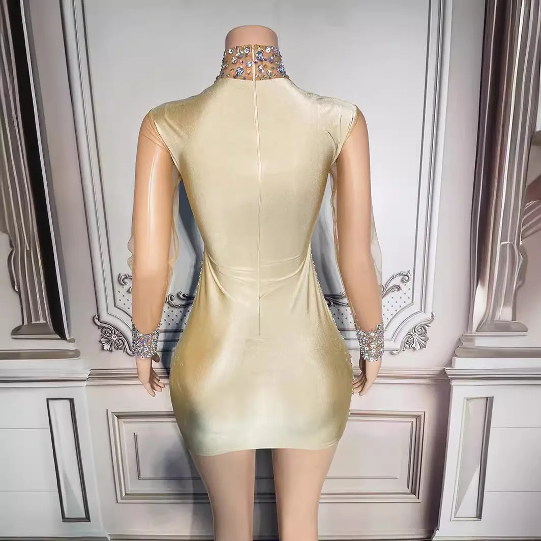 메쉬 힙 스커트 반짝이는 라인스톤 스티칭 기질 파티 여성 타이트 스커트 드레스 Vestidos Largos Elegantes Fiesta Mujer