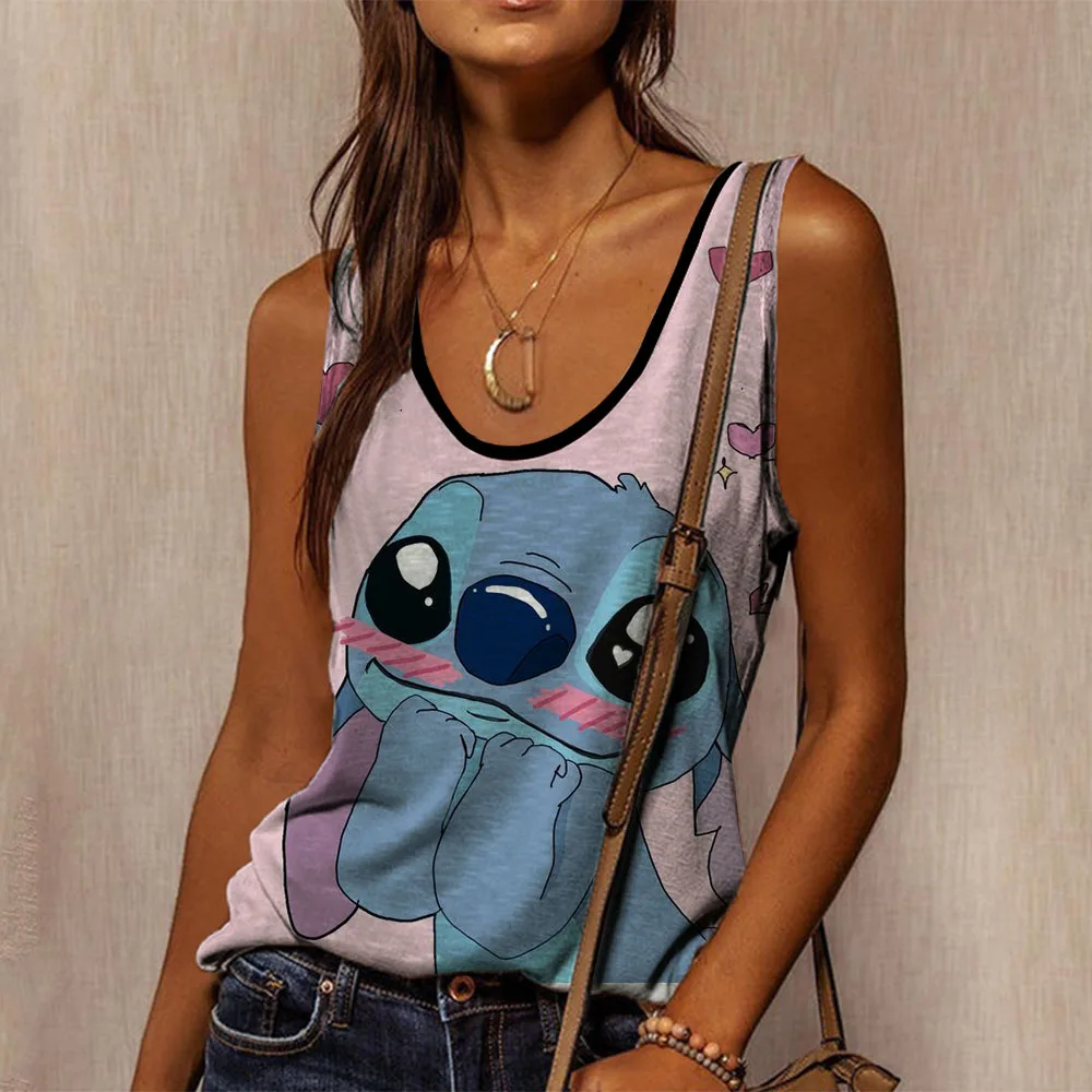 Cartoon Kawaii Disney Lilo Stitch Tank Top Funny T Shirt Women Vest Stitch T-shirt Graphic Tshirt Tee Female