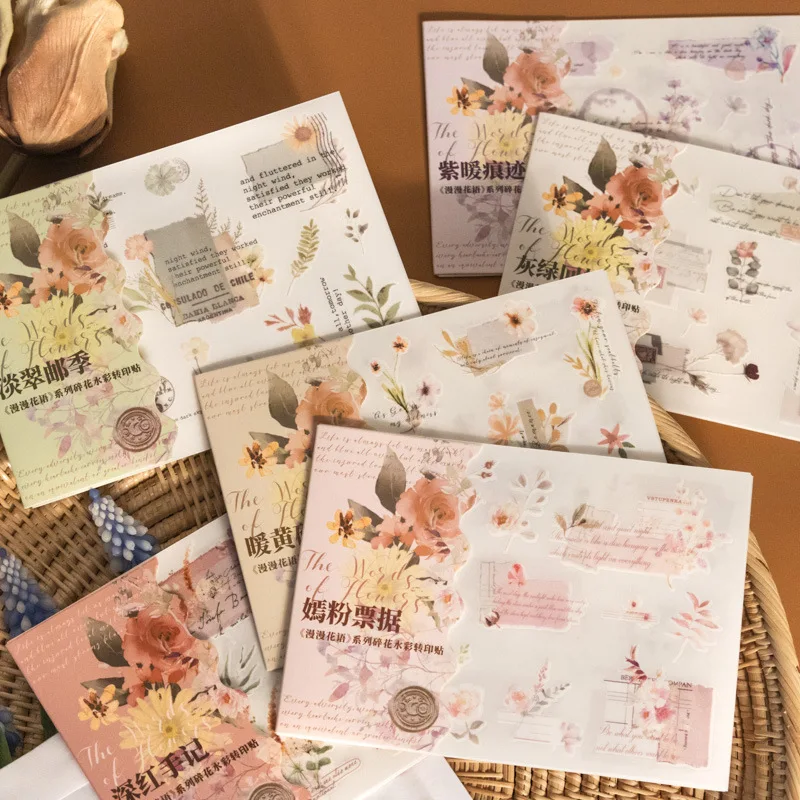 Aesthetic Flowers Rub-On Stickers Vintage Scrapbooking Junk Journal Decorative Transfer Stickers for DIY Craft Supplies