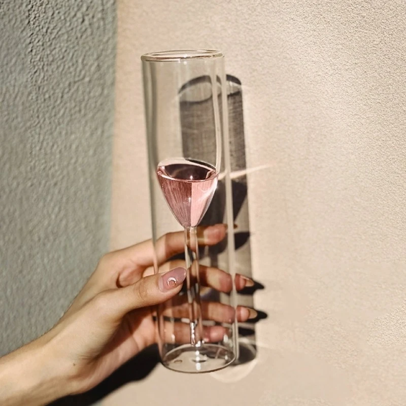 

Transparent Double-layer Champagne Glass, Creative Red Wine High Footed Glass, Sparkling Wine Cocktail Glass Coctail Glass