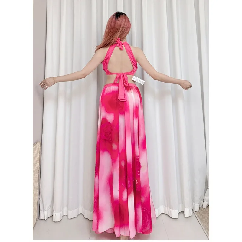 

Customized SWEGAL Belly Dance Practice Dress, Dreamy Rose Gradient Dress Set, Oriental Dance Costume Performance Dress Set