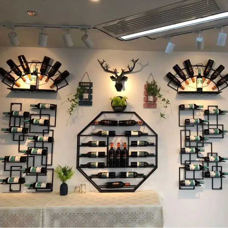 Rak Anggur Dinding Gaya Industrial Unik, Lemari Anggur, Rak Minuman, Furnitur Rumah