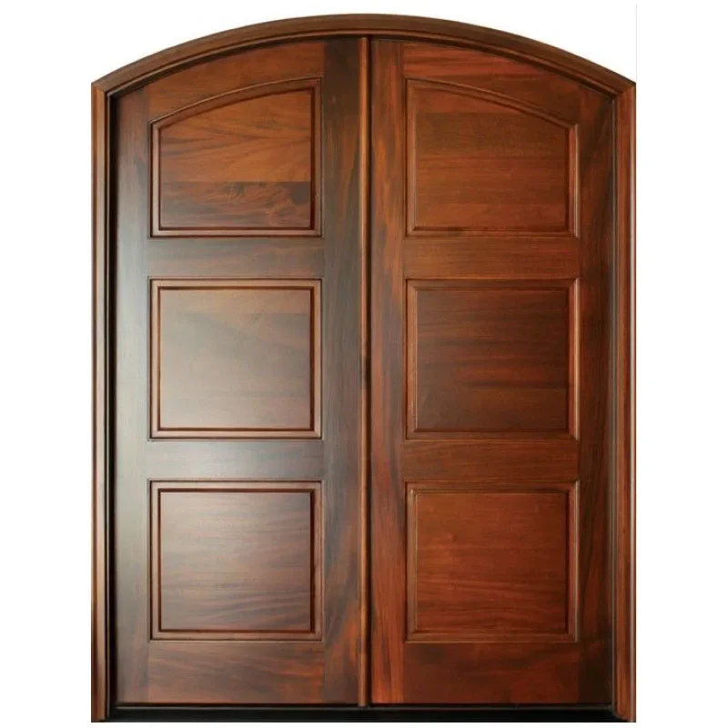 Fancy carving top round panel door design mahogany solid wood double pre hung exterior main designs doors