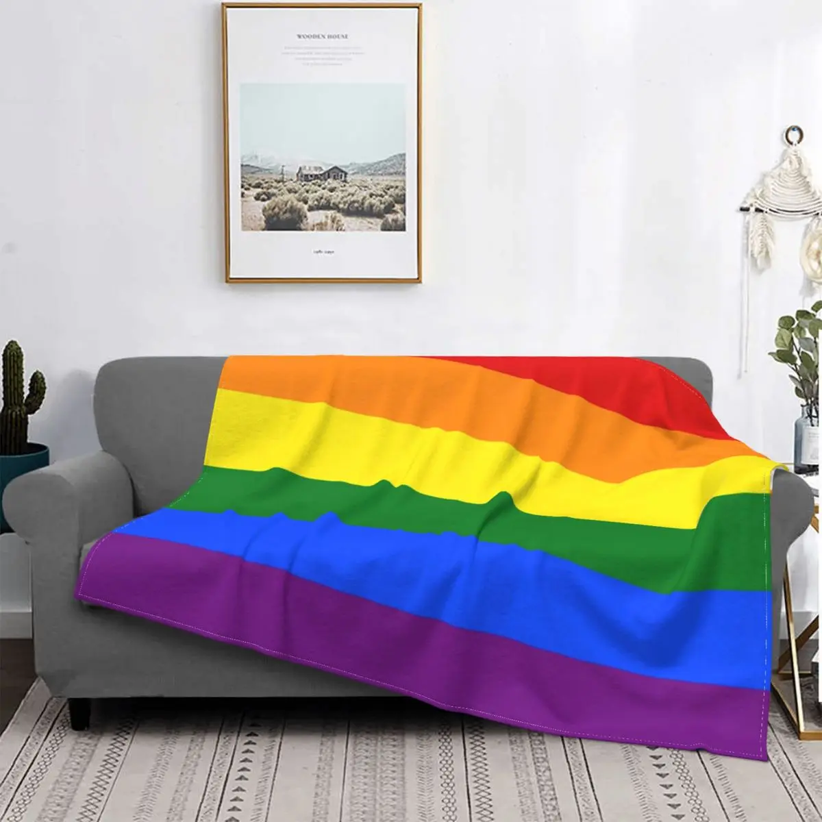 

Gay Pride Rainbow Flag Lgbt Blanket Fleece Decoration Multifunction Thin Throw Blankets for Home Travel Bedding Throws