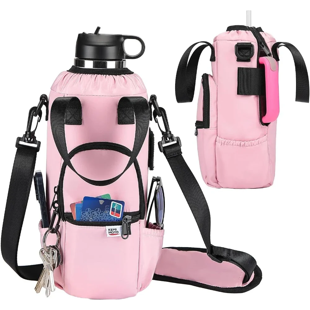 KEMIMOTO 30oz Water Bottle Carrier Bag with Adjustable Shoulder Strap Phone Pocket Keychain Cup Holder Pouch for Daily Use