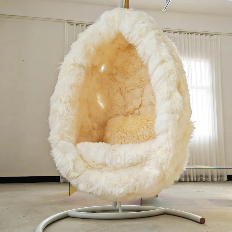 Modern indoor real wool hanging basket hollow hanging eggshell hanging chair