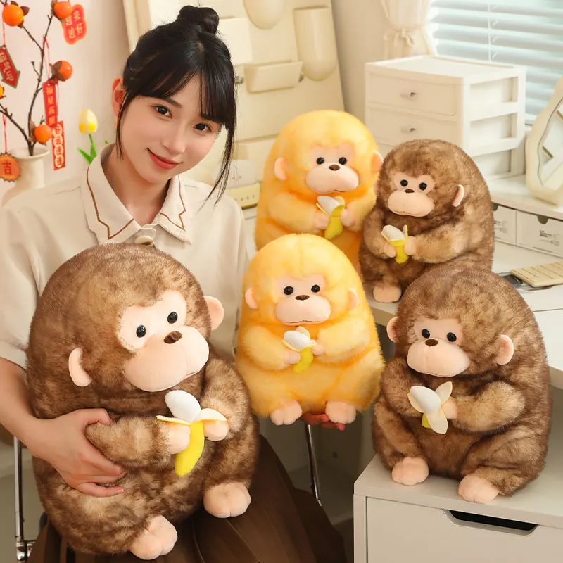 Groothandel 23/30 cm Mooie Fee Gouden Aap Knuffels Kawaii Holding Banaan Poppen Gevuld Zacht Dier Kussen voor Verjaardagscadeau