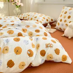 Cute pumpkin Korean Duvet Cover Set Skin Friendly Washed Cotton Bedding and Bed Sheets Girls Comforter Cover Single Queen Size