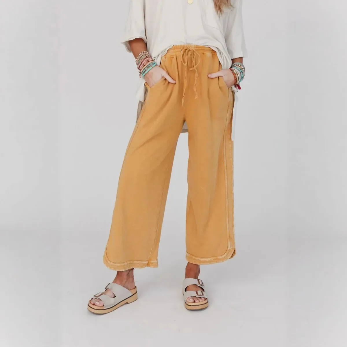 2025 autumn and winter retro washed old fashion casual drawstring trousers