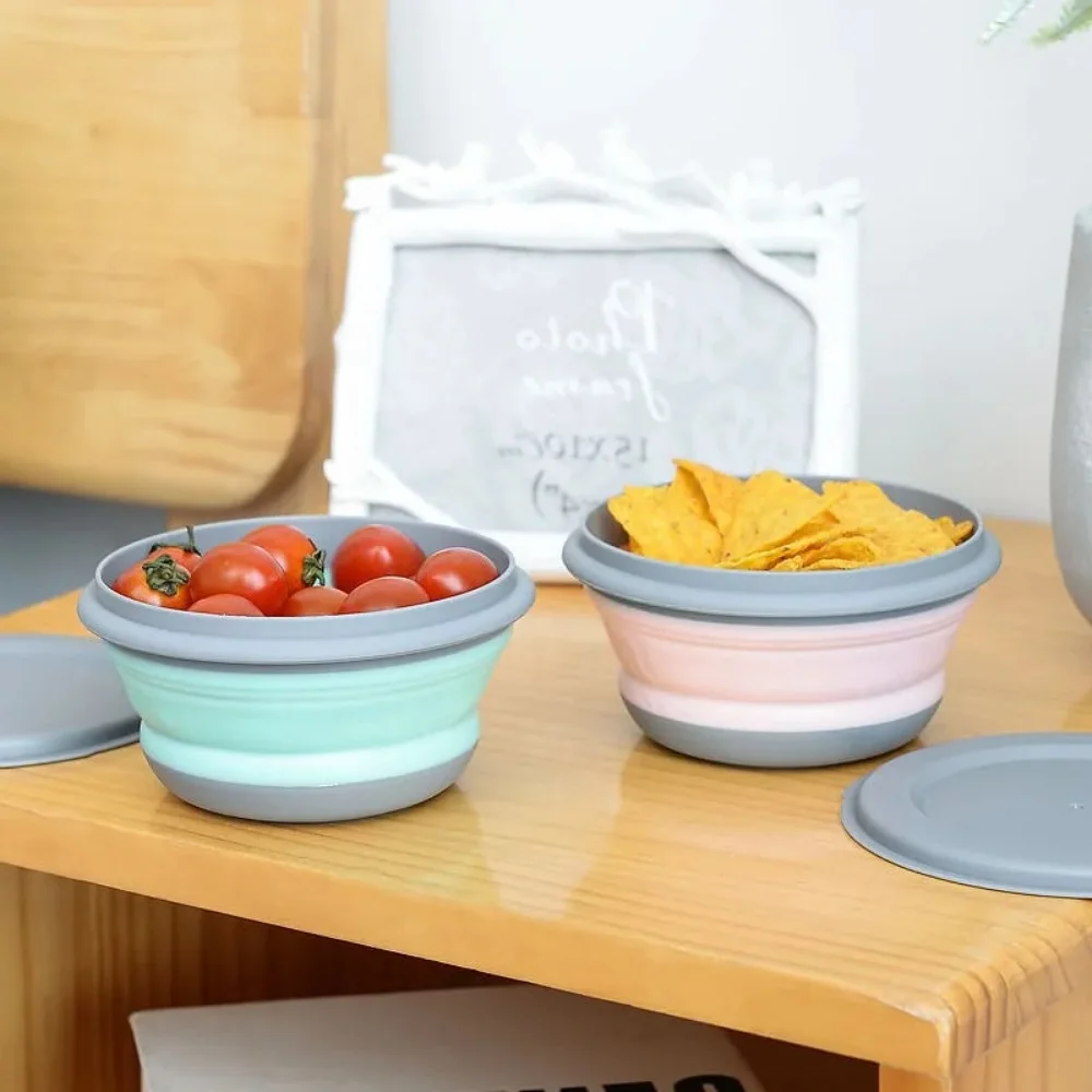 

New 3 Pieces Portable Salad Bowl Sets Outdoor Picnic Supplies with Lid Foldable Lunch Box And For Travel Silicone Folding Bowls