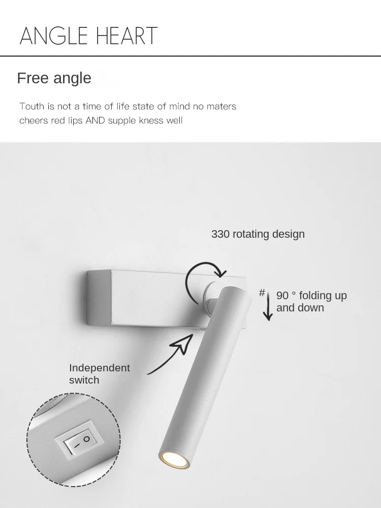 Imagem -04 - Rotatable Led Wall Lamp para o Quarto Bedside Reading Lamp