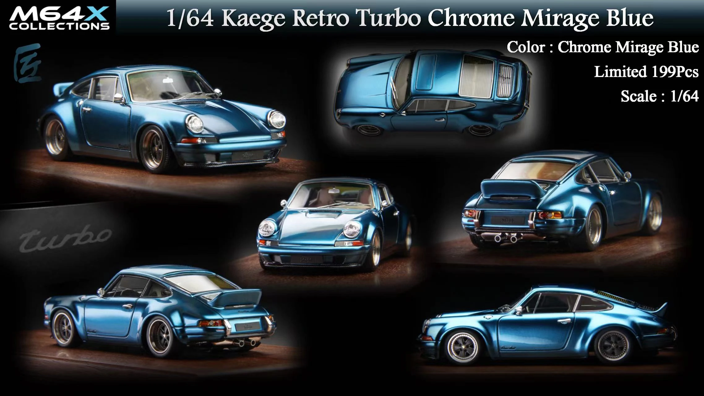 MY64 1:64  Kaege Retro Chrome Mirage Blue Limited199 Resin Model Car