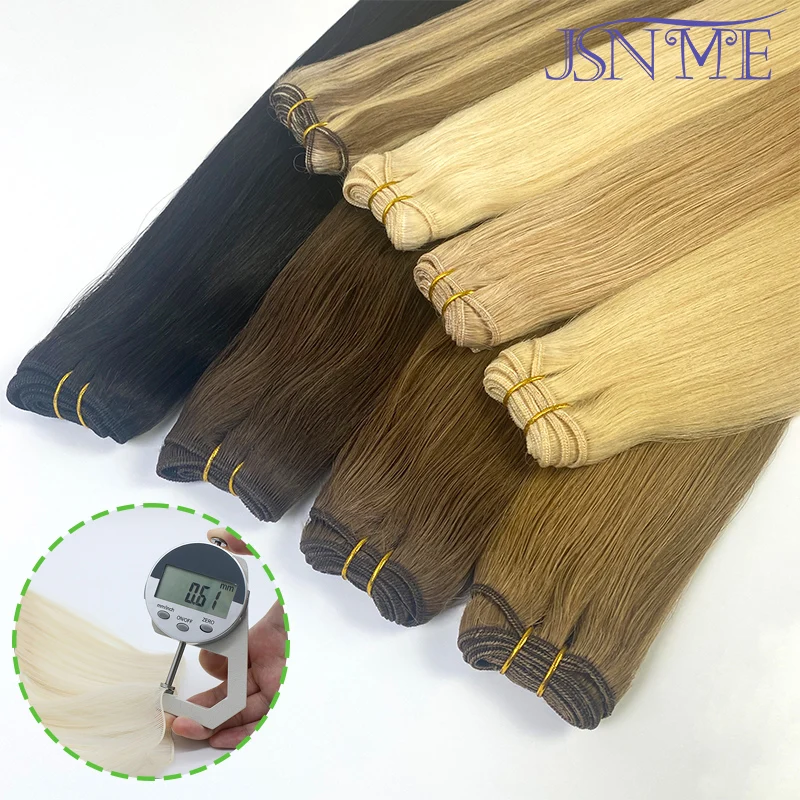 JSNME High Quality Straight Weft Extensions European Real Human Hair Weft Bundles Sew In Weft Extensions Brown Blonde 14\