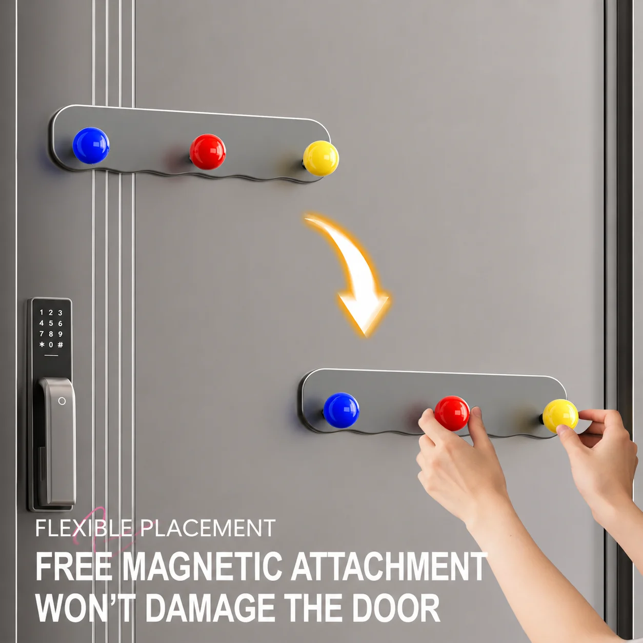 Magnetischer Türorganizer mit Starker Saugkraft, Kohlenstoffstahl-Hakenregal für Schlüssel, Kleidung, Hausschuhe, Regenschirme, Eingangsbereich-Aufbewahrung – Detail 5