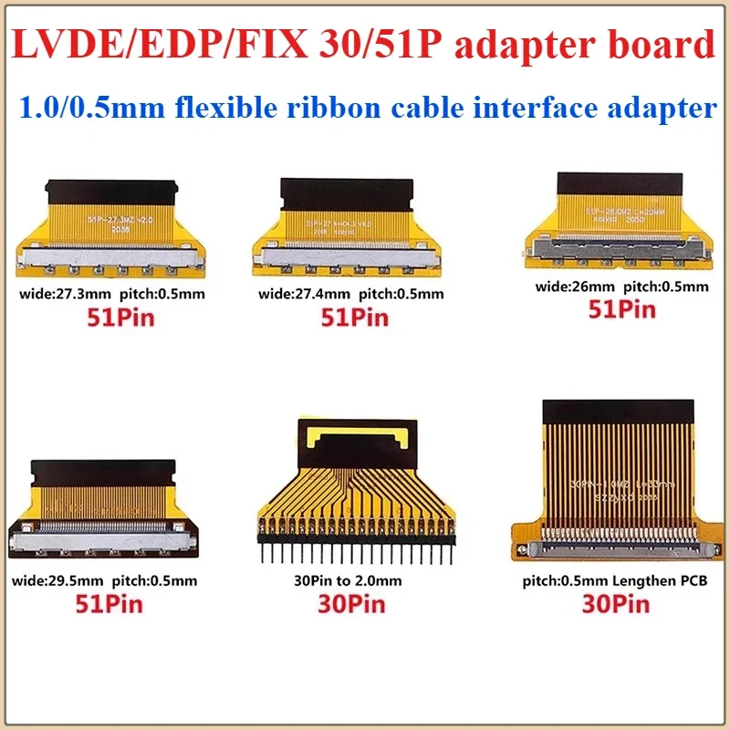 1Pcs/lot LVDS Screen Line EDP Adapter Board FIX 30P to FPC 30P/51P 1.0mm/0.5MM Flexible Cable Interface Adapter