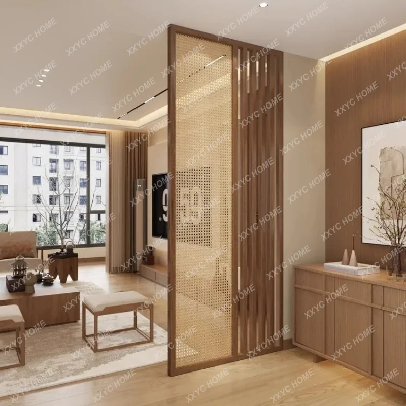 XXNew Chinese Style Solid Wood Rattan Screen Partition for Home Hotel Tea Room Entrance Door Blocking