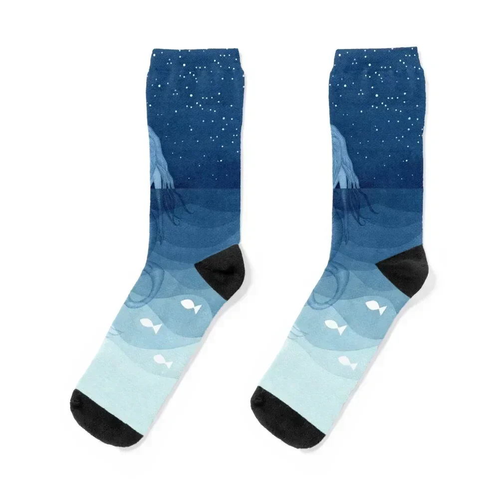 

Mermaid with a paper boat. Socks loose compression christmas stocking Climbing Woman Socks Men's
