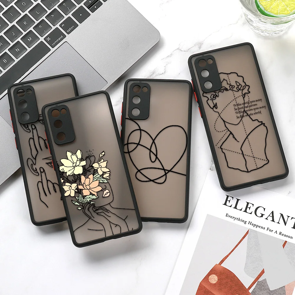 A53 5g Case For Samsung A54 Case S23 S22 Ultra A52 A52s 5g A71 A32 A73 A34 A33 A23 A21S A13 A70 S21 S20 FE Line Art Flower Cover