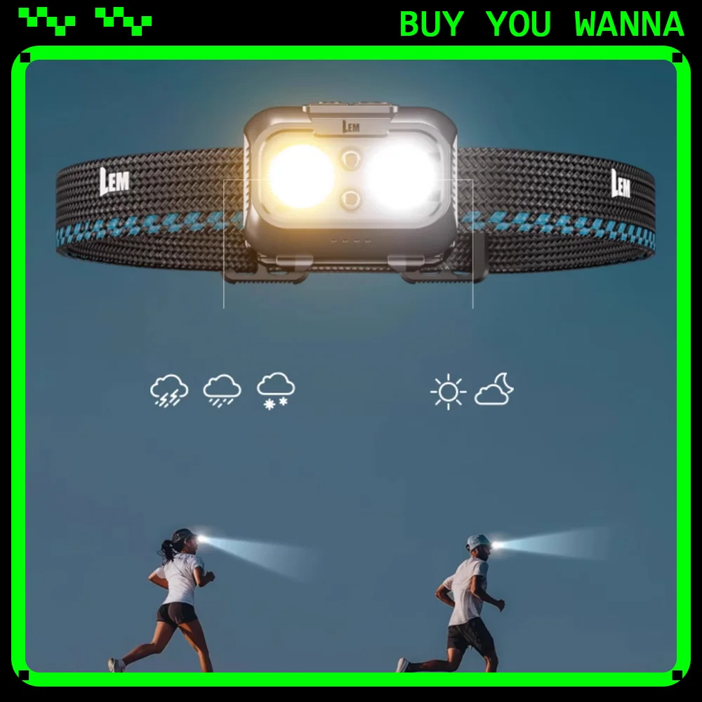 LEM L28 Pro Powerful Headlamp Outdoor Climbing Head Lamp Flashlight 1300mAh 600LM Rechargeable Fishing Lantern Head Torch