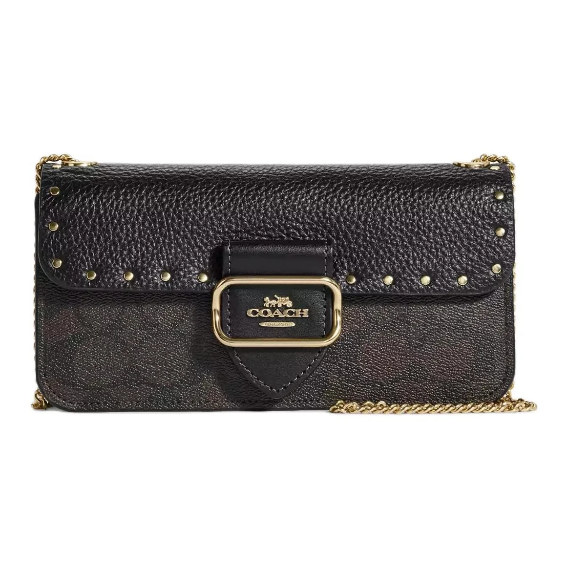 COACH Cow Leather Detail Small Square Bag, Shoulder Bag, Crossbody Bag Small Women's Black CF474-IMOSN