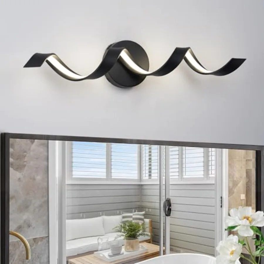 

LED Modern Bathroom Vanity Light Fixtures 24 inch Matte Wall Lamp Bedroom 4000K Spiral Design Wall Sconce for Mirror Living Roo