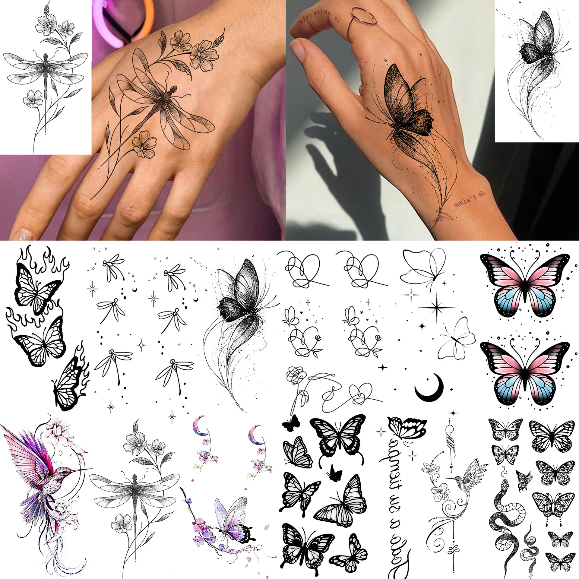 

Наклейки-тату серии Small Fresh Butterfly с водным переносом, водостойкие, нетоксичные, премиум-класса, для тыльной стороны ладони
