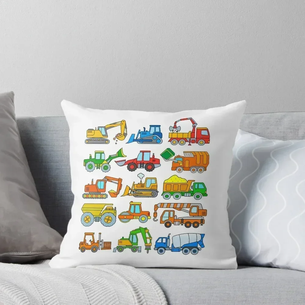 Construction Vehicles Construction Machinery Excavator Trucks Throw Pillow Pillows Aesthetic Cushions pillow