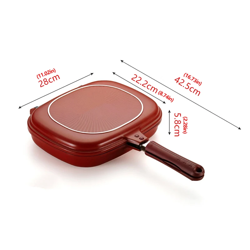 28Cm Frying Pan Double-Sided Pan Baking Tray Non-Stick Skillet Wok Pan Home Garden Picnic Pancake Pan Cooking Supplies