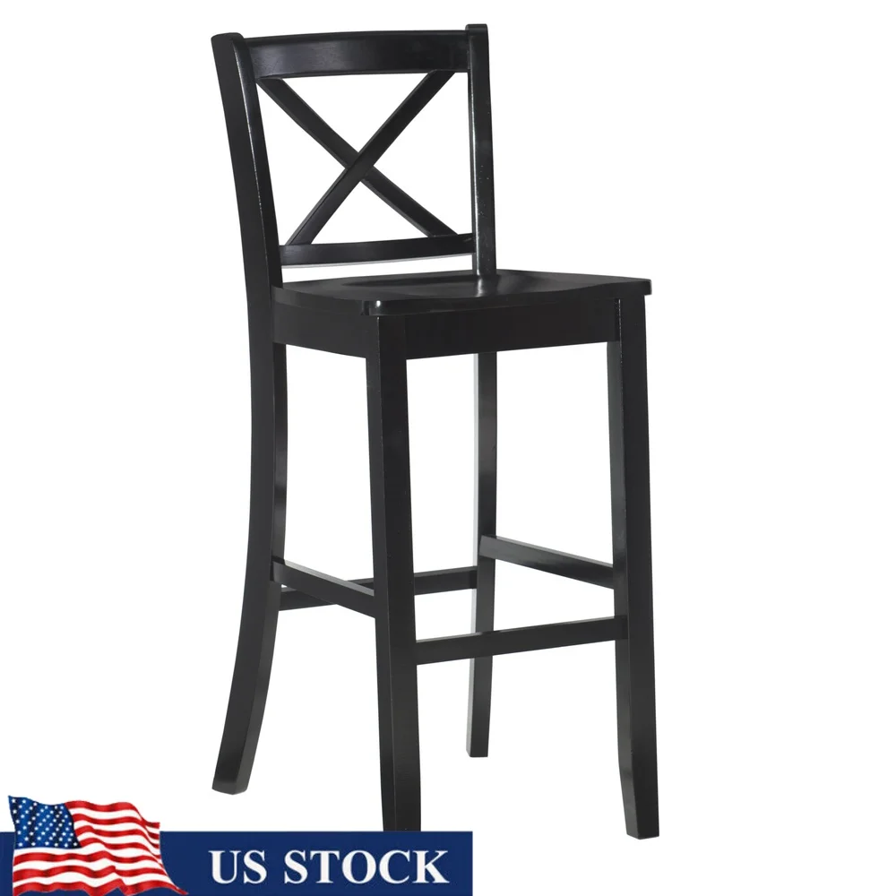 Taburete de Bar de madera para interiores, elegante, con respaldo cruzado, 30 pulgadas, construcción duradera de madera de caucho, asiento de forma cómoda, fácil montaje, adecuado