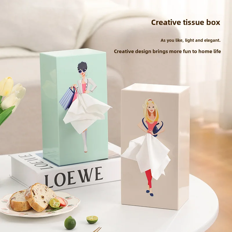 -Border Tutu Skirt Girl Face Paper Extraction Box Cartoon Anime Girl Tissue Box Cute Table Decorative Ornaments Flying Skir