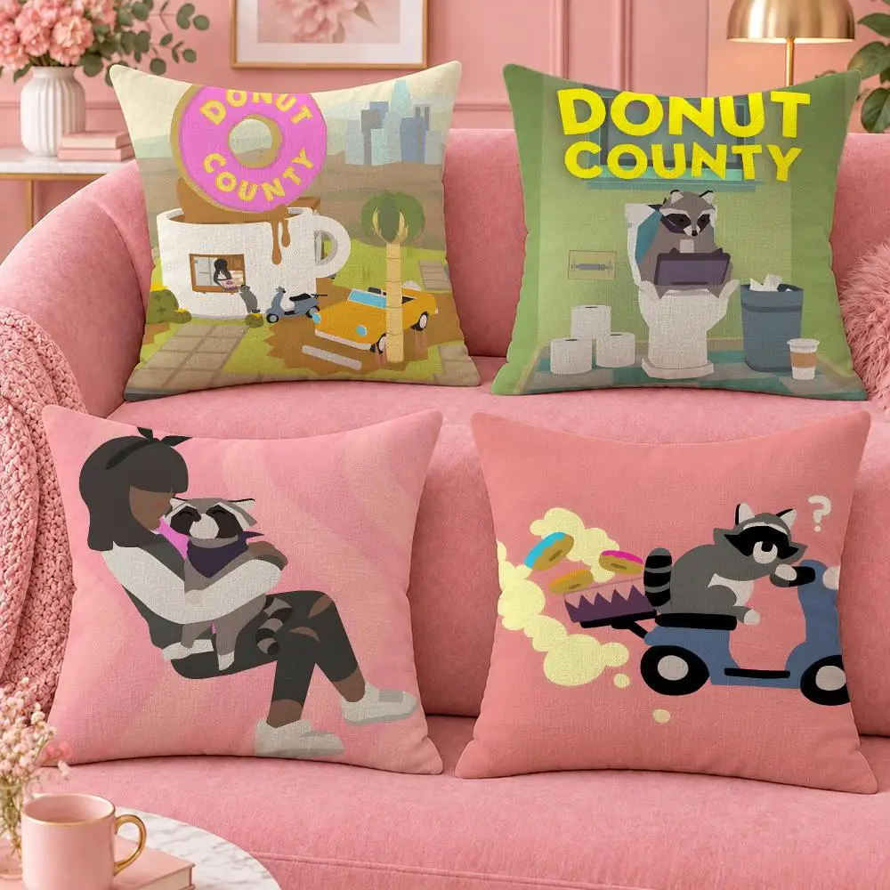 Game Quirky Puzzle Donut County Cushion Cover Cute Cartoon Throw Pillow Cover Soft Plush Cushion Cover Sofa Bedroom Home Decor