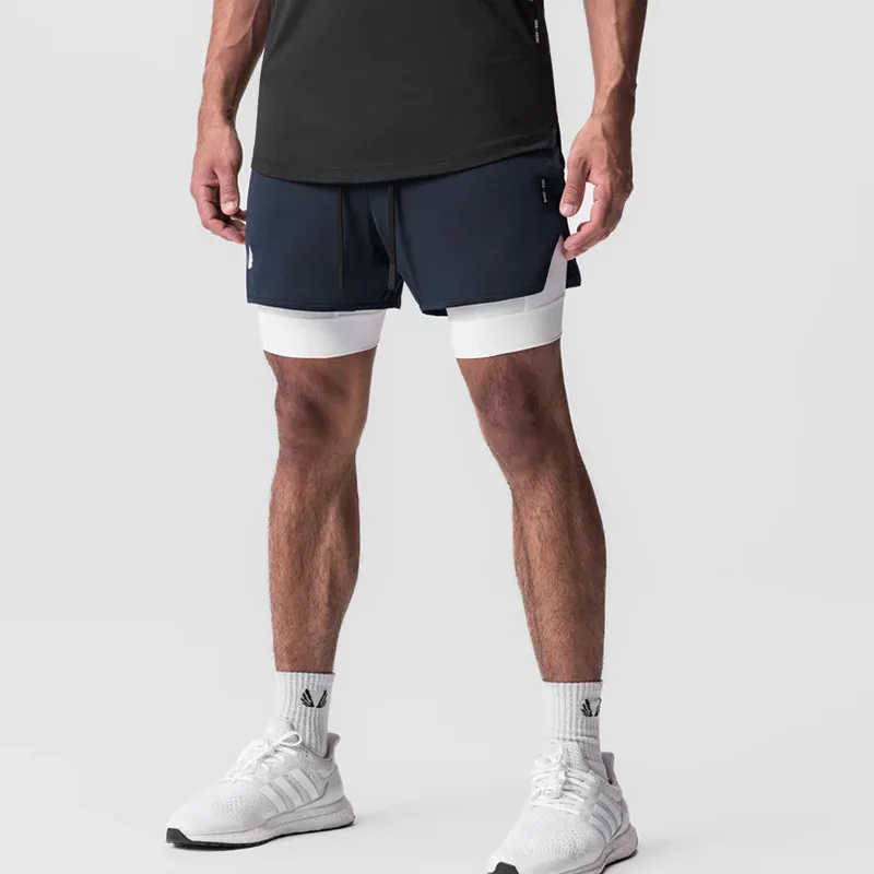 

Summer Men's Gym Shorts Sports Running Basketball Short Pants Quick Dry Double-decker 2 in 1 Bodybuilding Workout Fitness Shorts