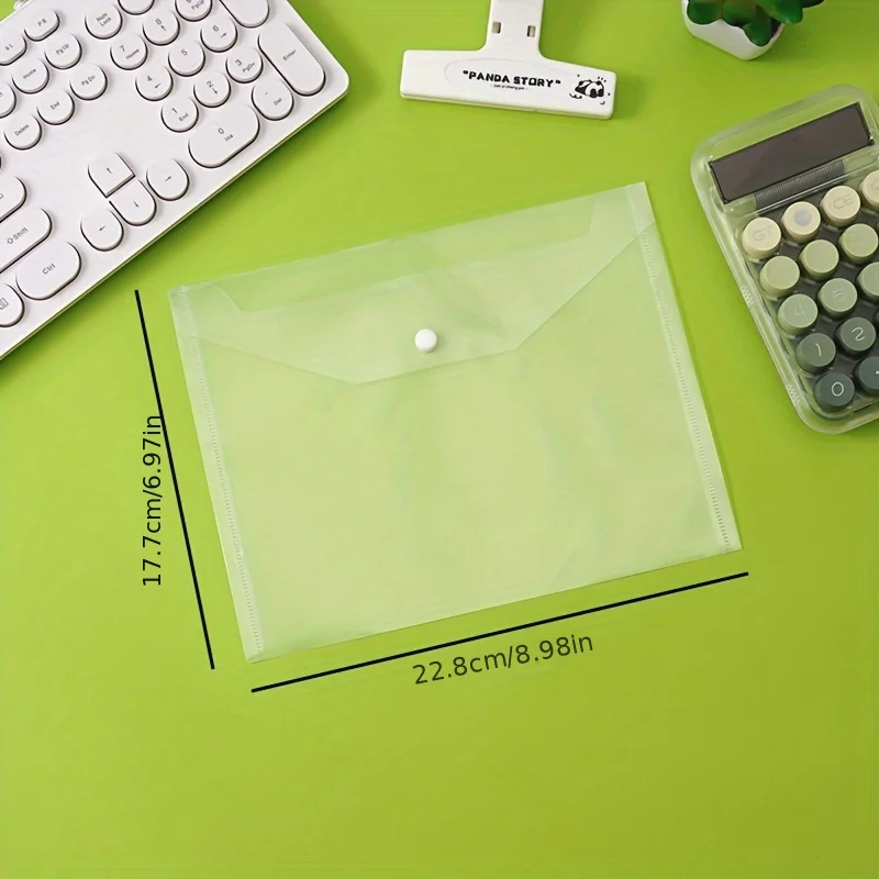 14pcs A5 Clear Envelopes, Durable PP Snap Button Document Bags, Waterproof Storage Pouches for Office and Receipt Organization