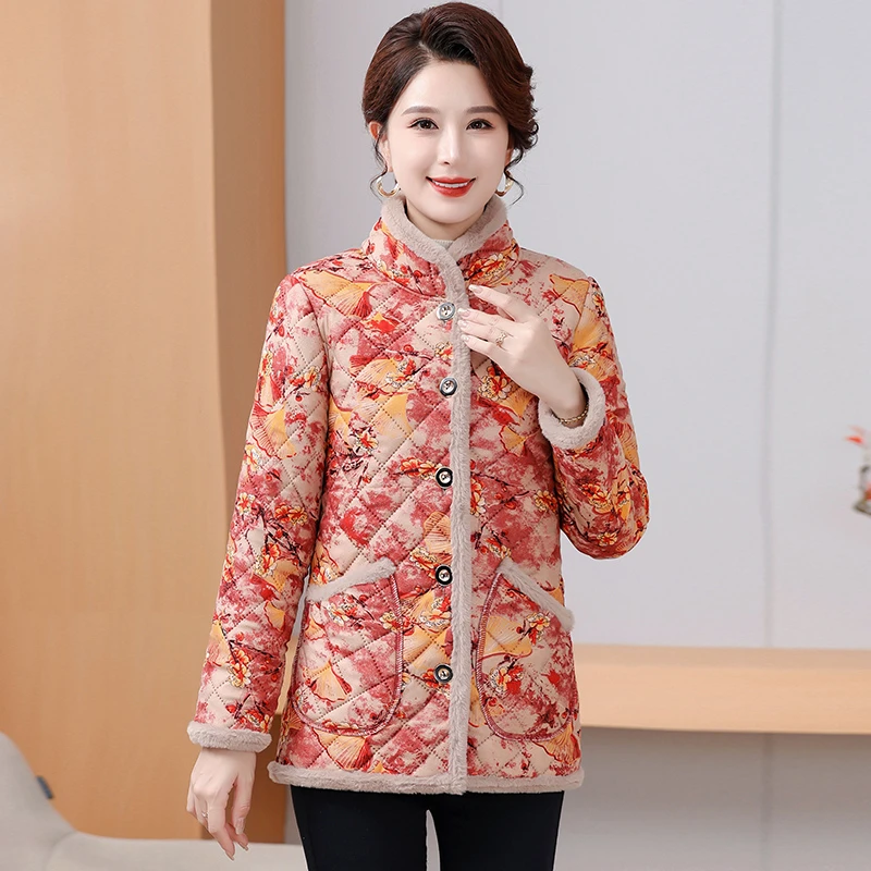 Vintage Cotton Coat Thickened Padded Jacket Women's Winter Fleece Traditional Design Ladies Outerwear