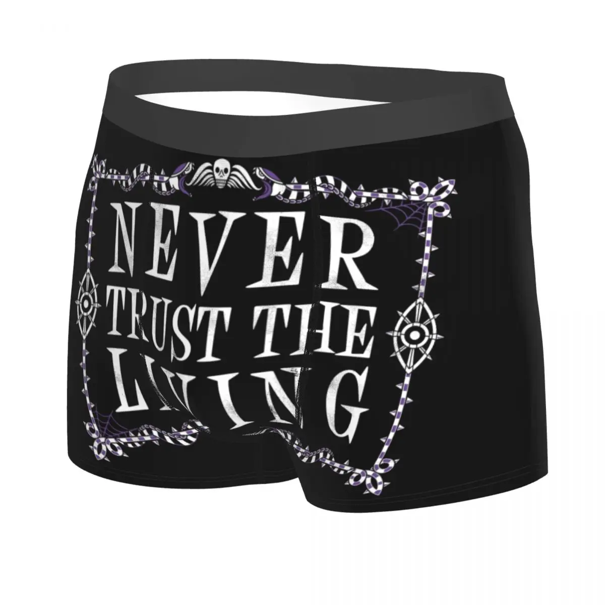 Never Trust The Living Underwear Men Sexy Printed Goth Occult Halloween Witch Quote Boxer Shorts Panties Briefs Soft Underpants