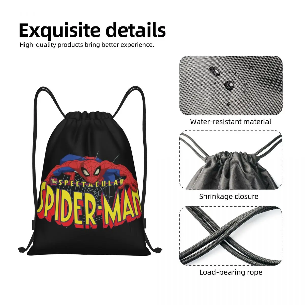 Mochila con cordón de dibujos animados para hombre y mujer, morral deportivo portátil con diseño de Spider Man personalizado para entrenamiento y gimnasio