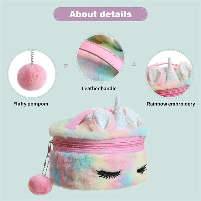 Kawaii Cartoon Makeup Bag Children Cute Plush Storage Bag Girl Cute Unicorn Daily Necessities Handbag