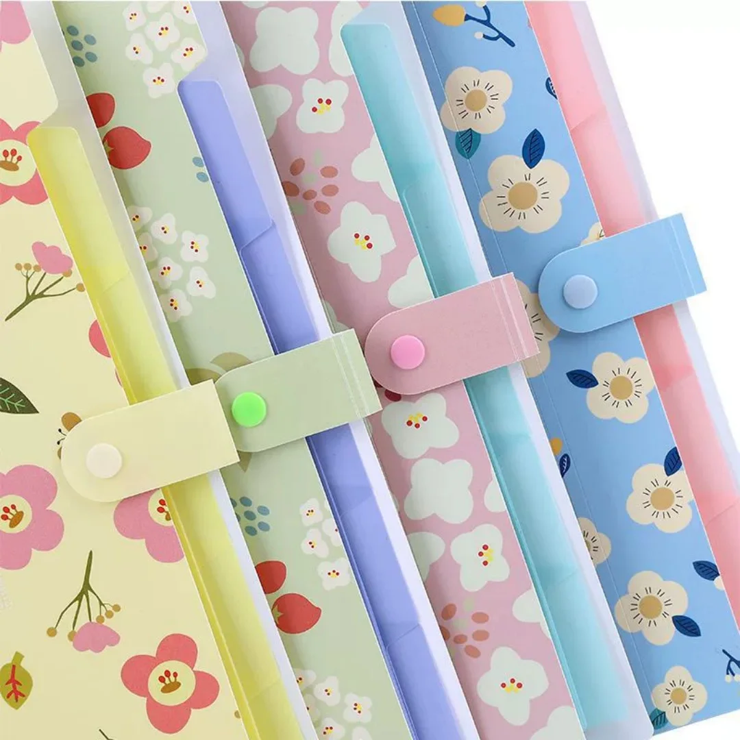 A4 Expanding File Folder Floral Printed 5Layer Portable Document Organizer A4 File Storage Bag School Office Stationery Supplies