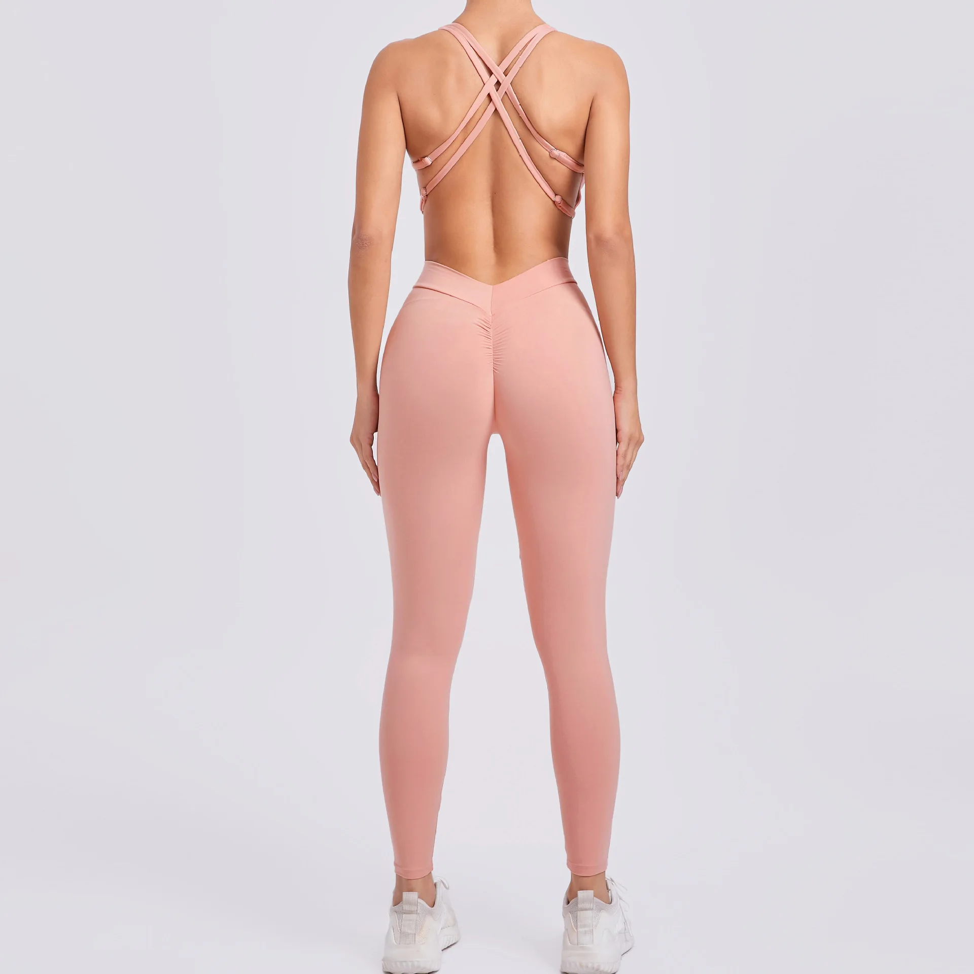 Cross Backless Gym Sport Jumpsuits Women Sportswear One Piece Yoga Set Hollow Scrunch Fitness Overalls Female Workout Clothing