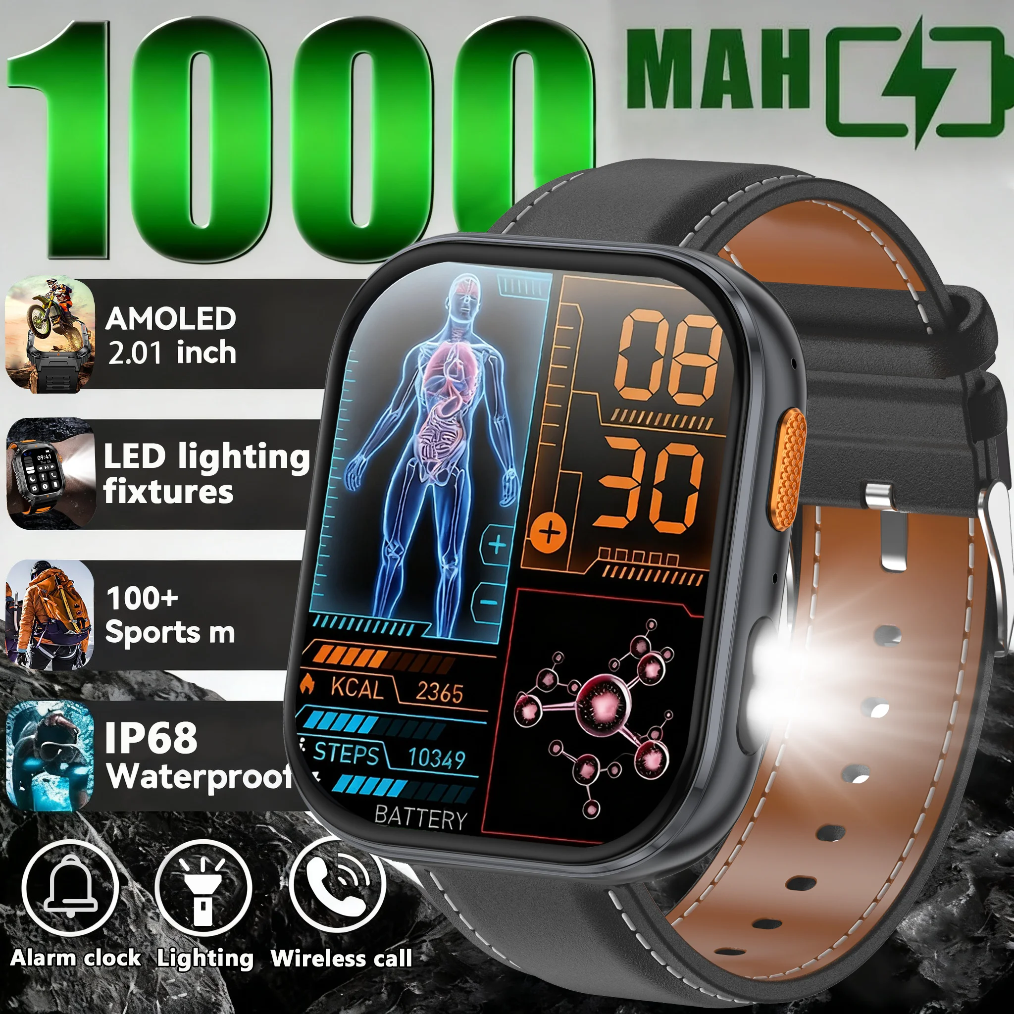 

AMOLED Smart Watch Men 2.04 inch Screen Bluetooth Call Health Monitor IP68 Waterproof Sport Women Smartwatch New For Android IOS