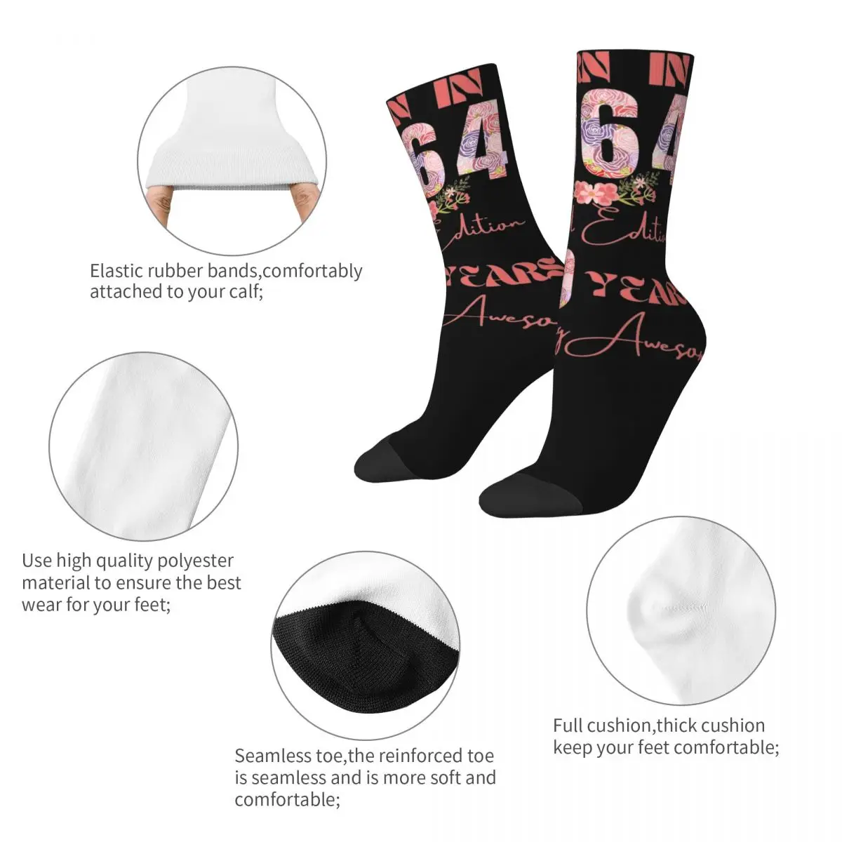 Retro Unisex 60th Birthday Born In 1964 Limited Edition Dress Socks Accessories Print Socks Cute Birthday Present