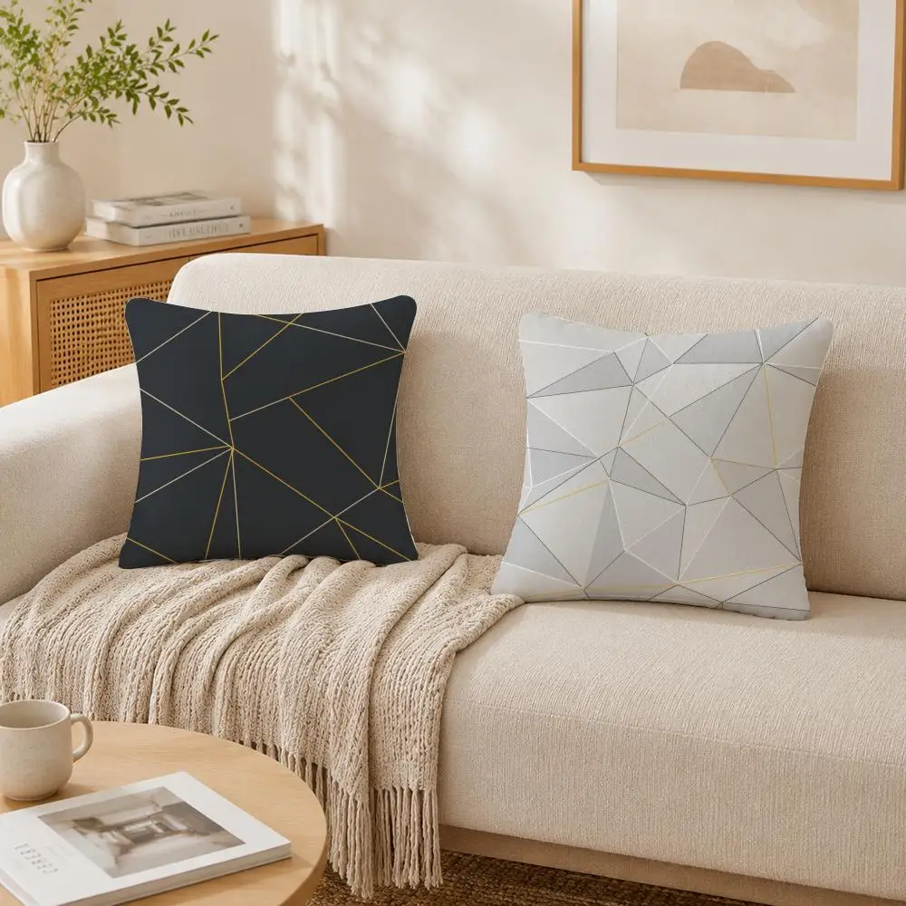 Modern Geometric Marble Pillow Case Double-Sided Plush Sofa Cushion Covers Organic Breathable Invisible Zipper
