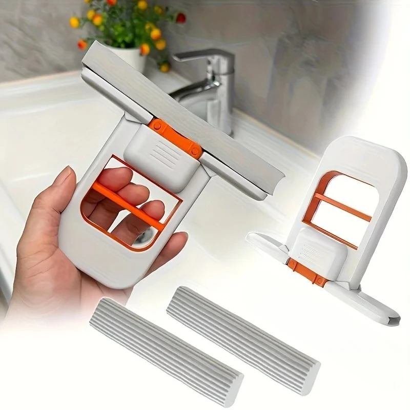 2pcs Self-Squeezing Desktop Mops Handheld Sponge Mop for Home Bathroom Kitchen Foldable Tabletop Scrubber Mini Cleaning Tools