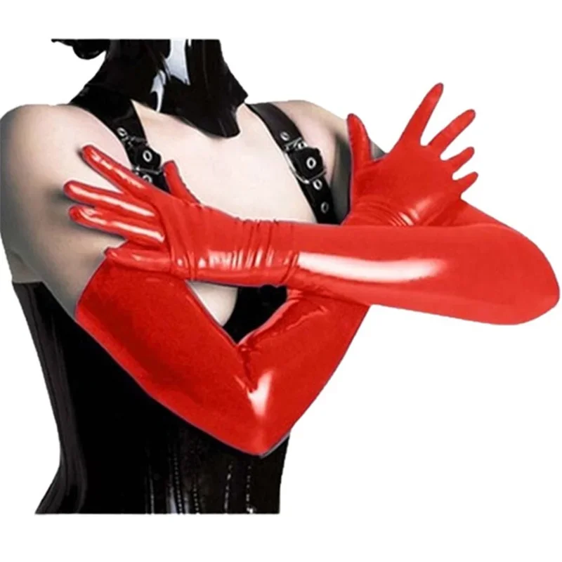 Women Latex Gloves Sexy Seductive Bright Faux Patent Leather Stretch Long Mittens Sex Clothes Female Catsuit Erotic Wetlook Wear