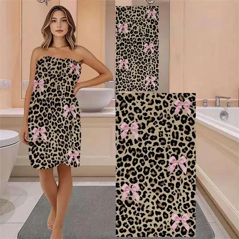 1PC Extra Large Ultra Soft Sexy Leopard Print Beach Towel with Beautiful Butterfly Knot Quick Dry Ultrafine Fiber Strong Wrap De