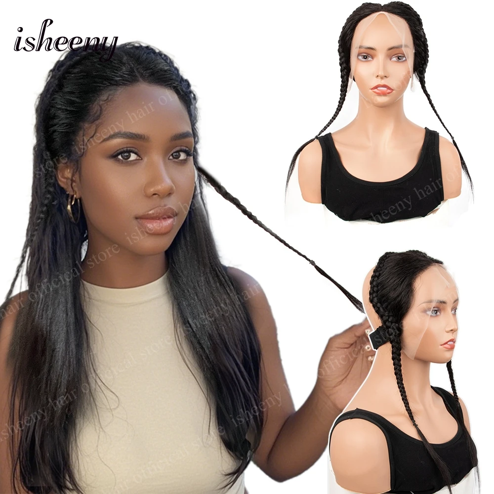 

Isheeny 10 дюймов 13x6 дюймов Парик с кружевной передней косой Черный Gele Фронтальные парики 100% человеческие волосы с детскими волосами для женщин