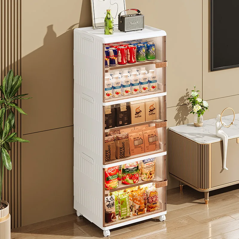 Household Folding Snack Storage Rack Living Room Multilayer Storage Cabinet Movable Sundries Magnetic Storage Cabinet Snack Cart