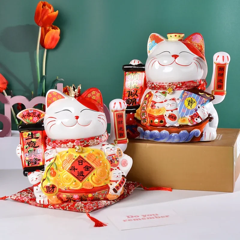 

13 Inches Automatic Beckoning Lucky Cat Ornament Opening Gift Shop Large Cash Register Decoration Home Living Room Decoration